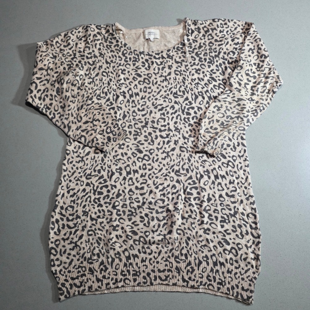Papaya Weekend Leopard Print Long Sleeve Knit Tunic Sweater Tan Black Size 18